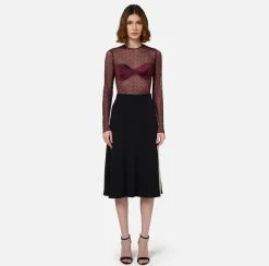 Top, T-Shirt & Body|Elisabetta Franchi Body in tulle jacquard con coppe RougeNoir