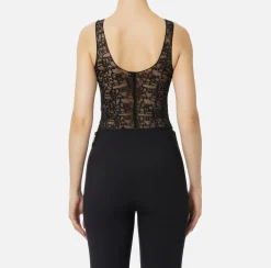 Top, T-Shirt & Body|Elisabetta Franchi Body in tulle lettering Nero