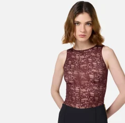 Top, T-Shirt & Body|Elisabetta Franchi Body in tulle lettering RougeNoir