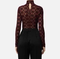 Top, T-Shirt & Body|Elisabetta Franchi Body in tulle stampato flock RougeNoir