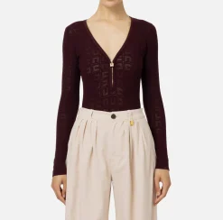 Top, T-Shirt & Body|Elisabetta Franchi Body in viscosa logo punto rete RougeNoir