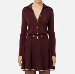 Top, T-Shirt & Body|Elisabetta Franchi Body in viscosa lucida con ricamo logo RougeNoir