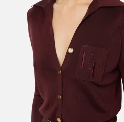 Top, T-Shirt & Body|Elisabetta Franchi Body in viscosa lucida con ricamo logo RougeNoir