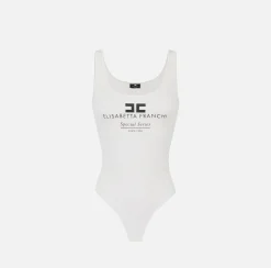 Top, T-Shirt & Body|Elisabetta Franchi Body in viscosa punto rete con intarsio Avorio