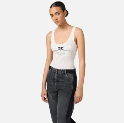 Top, T-Shirt & Body|Elisabetta Franchi Body in viscosa punto rete con intarsio Avorio