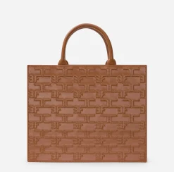 Borse A Mano|Elisabetta Franchi Bold Monogram Large Shopper Cuoio