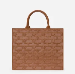 Borse A Mano|Elisabetta Franchi Bold Monogram Large Shopper Cuoio
