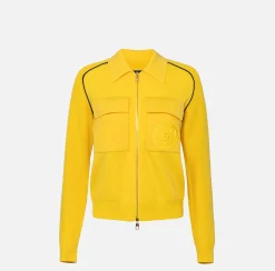 Maglieria E Felpe|Elisabetta Franchi Bomber in viscosa con patch logo Mimosa/Navy