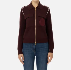 Maglieria E Felpe|Elisabetta Franchi Bomber in viscosa con patch logo RougeNoir/Burro