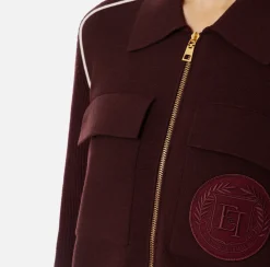 Maglieria E Felpe|Elisabetta Franchi Bomber in viscosa con patch logo RougeNoir/Burro