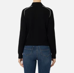 Maglieria E Felpe|Elisabetta Franchi Bomber in viscosa con patch logo Nero/Burro