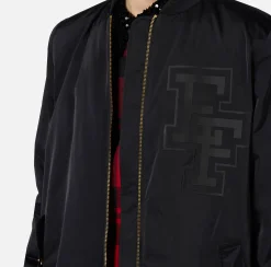 Capispalla|Elisabetta Franchi Bomber over in nylon satin con logo Nero