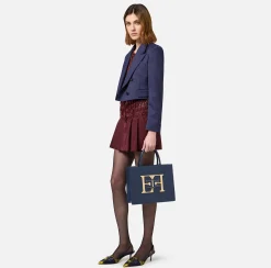 Borse A Mano|Elisabetta Franchi Borsa a mano media con logo Navy