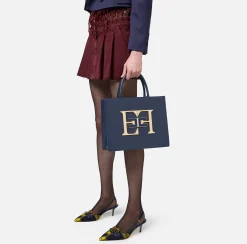 Borse A Mano|Elisabetta Franchi Borsa a mano media con logo Navy