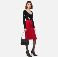 Borse A Spalla|Elisabetta Franchi Borsa a spalla media in raso ricamato Nero