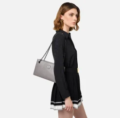 Borse A Spalla|Elisabetta Franchi Borsa a tracolla con scudetto in metallo silver Steel