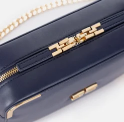 Borse A Tracolla|Elisabetta Franchi Borsa a tracolla in materiale effetto pelle con angoli in metallo Navy