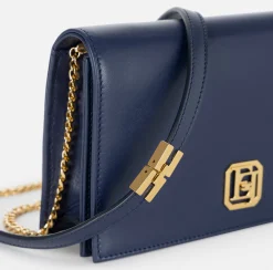 Borse A Tracolla|Elisabetta Franchi Borsa a tracolla in nappa con placca logo Navy