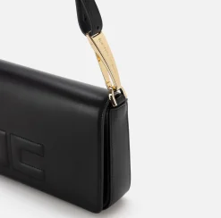 Borse A Spalla|Elisabetta Franchi Borsa a tracolla in pelle con logo embossed Nero