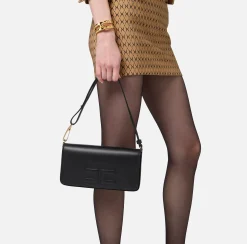 Borse A Spalla|Elisabetta Franchi Borsa a tracolla in pelle con logo embossed Nero