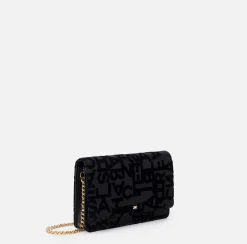Borse A Tracolla|Elisabetta Franchi Borsa a tracolla in raso lettering Nero