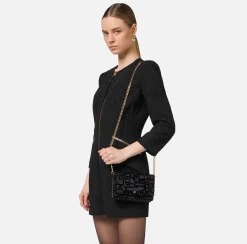 Borse A Tracolla|Elisabetta Franchi Borsa a tracolla in raso lettering Nero