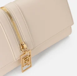 Clutch|Elisabetta Franchi Borsa baguette in materiale effetto pelle con zip Burro