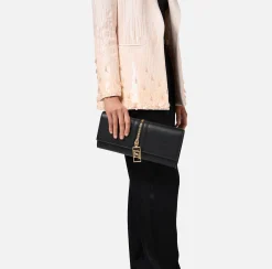 Clutch|Elisabetta Franchi Borsa baguette in materiale effetto pelle con zip Nero