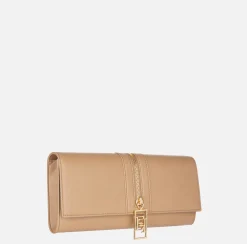 Clutch|Elisabetta Franchi Borsa baguette in materiale effetto pelle con zip Camel