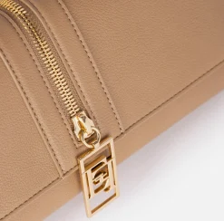Clutch|Elisabetta Franchi Borsa baguette in materiale effetto pelle con zip Camel