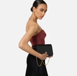 Borse A Tracolla|Elisabetta Franchi Borsa baguette in nappa con placca logo Nero