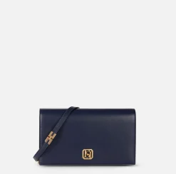 Borse A Tracolla|Elisabetta Franchi Borsa baguette in nappa con placca logo Navy