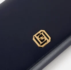 Borse A Tracolla|Elisabetta Franchi Borsa baguette in nappa con placca logo Navy