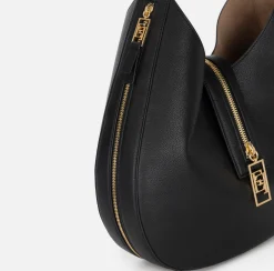 Borse A Spalla|Elisabetta Franchi Borsa hobo grande in materiale effetto pelle con zip Nero