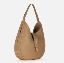 Borse A Spalla|Elisabetta Franchi Borsa hobo grande in materiale effetto pelle con zip Camel