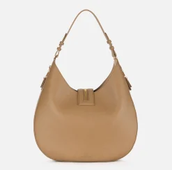 Borse A Spalla|Elisabetta Franchi Borsa hobo grande in materiale effetto pelle con zip Camel
