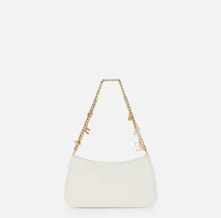 Borse A Spalla|Elisabetta Franchi Borsa hobo in tessuto con tracolla charms Avorio