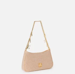 Borse A Spalla|Elisabetta Franchi Borsa hobo in tessuto con tracolla charms PeachRose