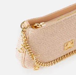 Borse A Spalla|Elisabetta Franchi Borsa hobo in tessuto con tracolla charms PeachRose