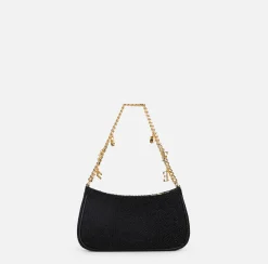 Borse A Spalla|Elisabetta Franchi Borsa hobo in tessuto con tracolla charms Nero