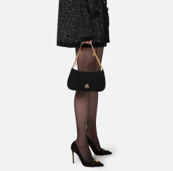 Borse A Spalla|Elisabetta Franchi Borsa hobo in tessuto con tracolla charms Nero