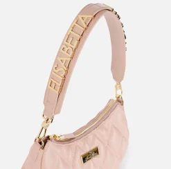Borse A Spalla|Elisabetta Franchi Borsa hobo in tessuto embossed con lettering Carne