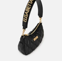 Borse A Spalla|Elisabetta Franchi Borsa hobo in tessuto embossed con lettering Nero