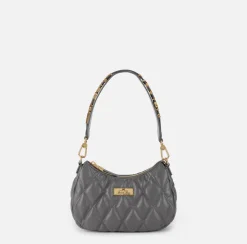 Borse A Spalla|Elisabetta Franchi Borsa hobo in tessuto embossed con lettering Steel