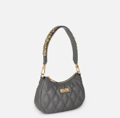 Borse A Spalla|Elisabetta Franchi Borsa hobo in tessuto embossed con lettering Steel
