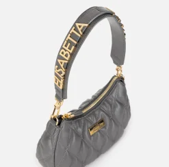 Borse A Spalla|Elisabetta Franchi Borsa hobo in tessuto embossed con lettering Steel
