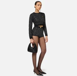 Borse A Mano|Elisabetta Franchi Borsa hobo in tessuto jacquard Nero