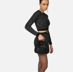 Borse A Mano|Elisabetta Franchi Borsa hobo in tessuto jacquard Nero
