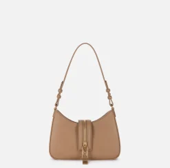 Borse A Spalla|Elisabetta Franchi Borsa hobo piccola in materiale effetto pelle con zip Camel