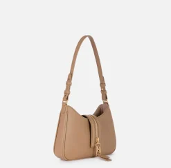 Borse A Spalla|Elisabetta Franchi Borsa hobo piccola in materiale effetto pelle con zip Camel
